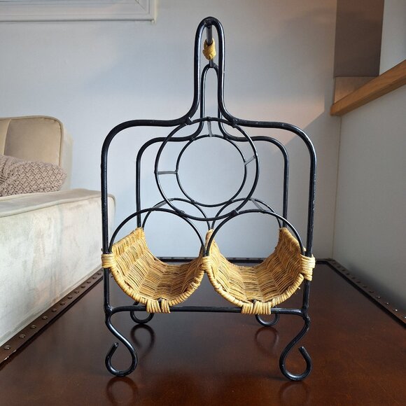 Wicker/Rattan and Iron Wine Rack - Picture 1 of 7